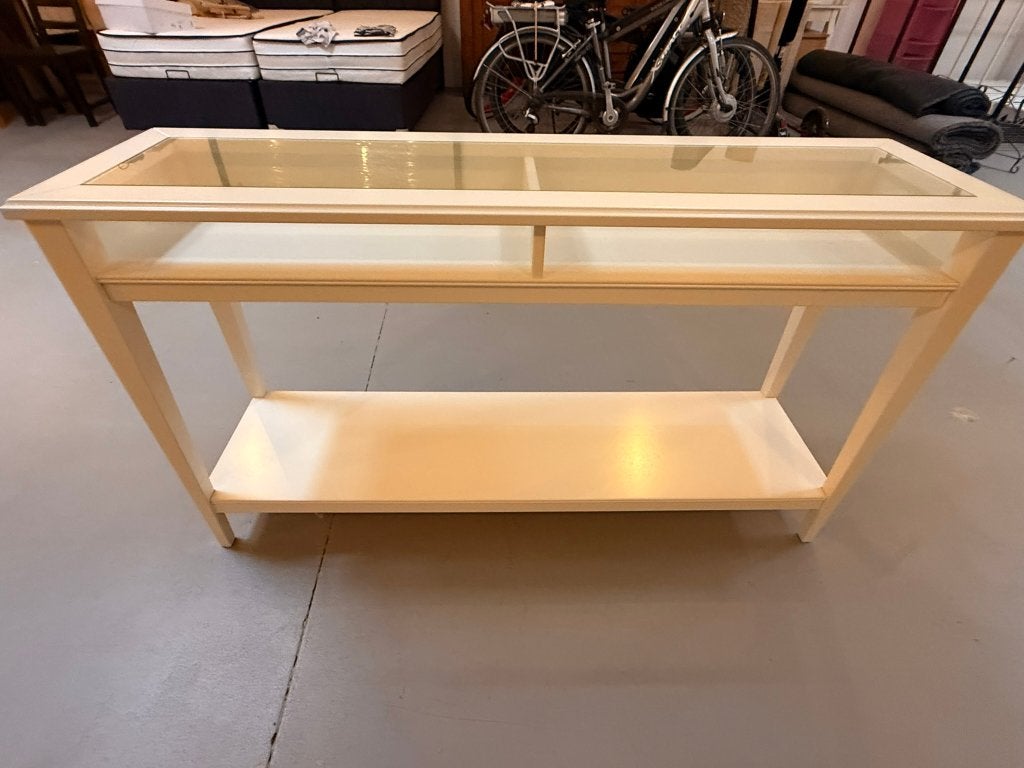 Table d'appoint/console blanche avec dessus en verre, Maison & Meubles, Tables | Dessertes, Enlèvement, Utilisé