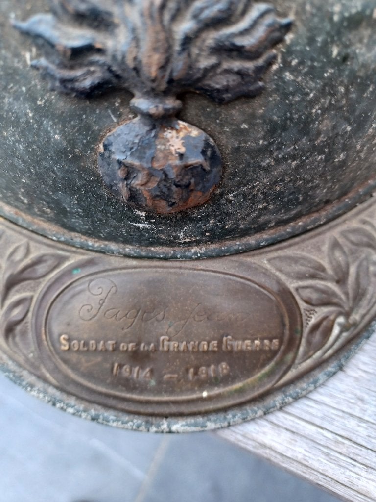 Militaria  Franse  helm  wo 1  met naamplaatje soldaat, Verzamelen, Ophalen, Landmacht, Helm of Baret