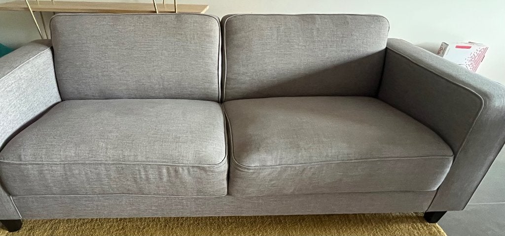 Zetel grijze stof driezit, Huis en Inrichting, Ophalen, Driepersoons, 75 tot 100 cm, Zo goed als nieuw