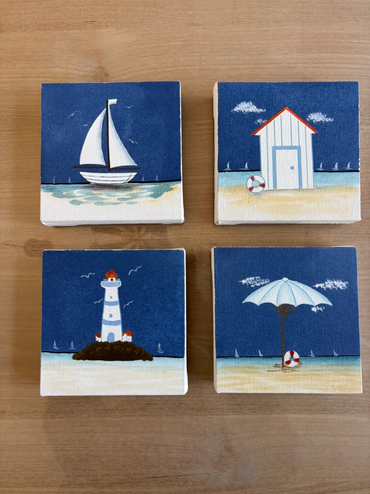 4 decoratieve schilderijtjes thema ‘zee’, Ophalen, Zo goed als nieuw