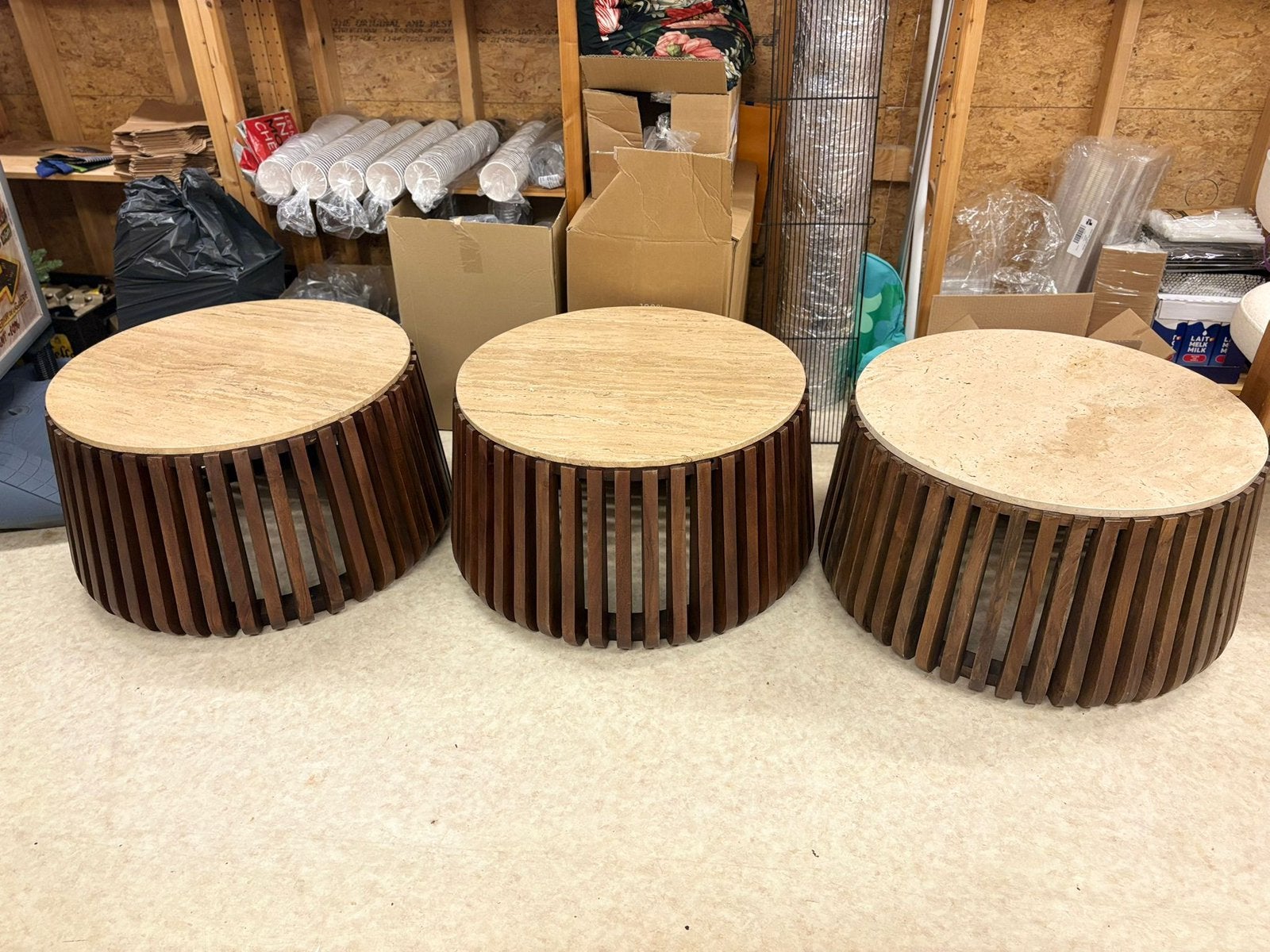 Table basse ronde en bois avec plateau en marbre, Maison & Meubles, Enlèvement ou Envoi, Comme neuf