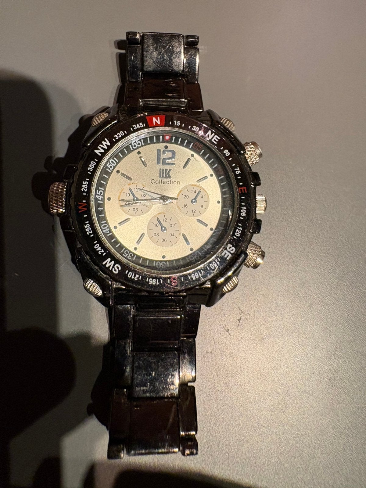(H.1.1) IIK Collection herenhorloge zwart met metalen band, Ophalen of Verzenden, Gebruikt, Zwart