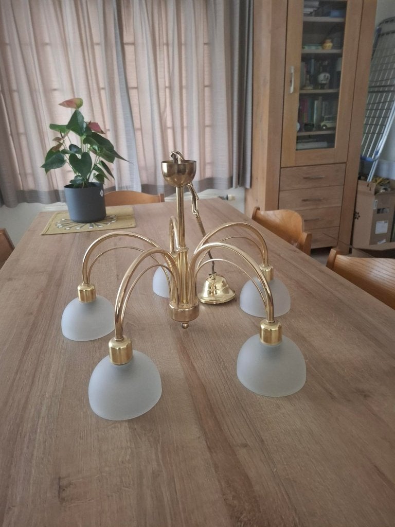 LUSTER  geel/goudkleurig koper, Comme neuf, Enlèvement, Past in bijna elk interieur, geeft veel licht met led-lampjes, E14 (petit)
