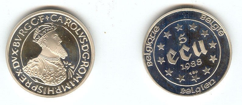 Belgique : 5 ECU 1988 en argent ÉPREUVE ! = morin M/EC 6, Monnaie en vrac, Argent, Argent, Envoi