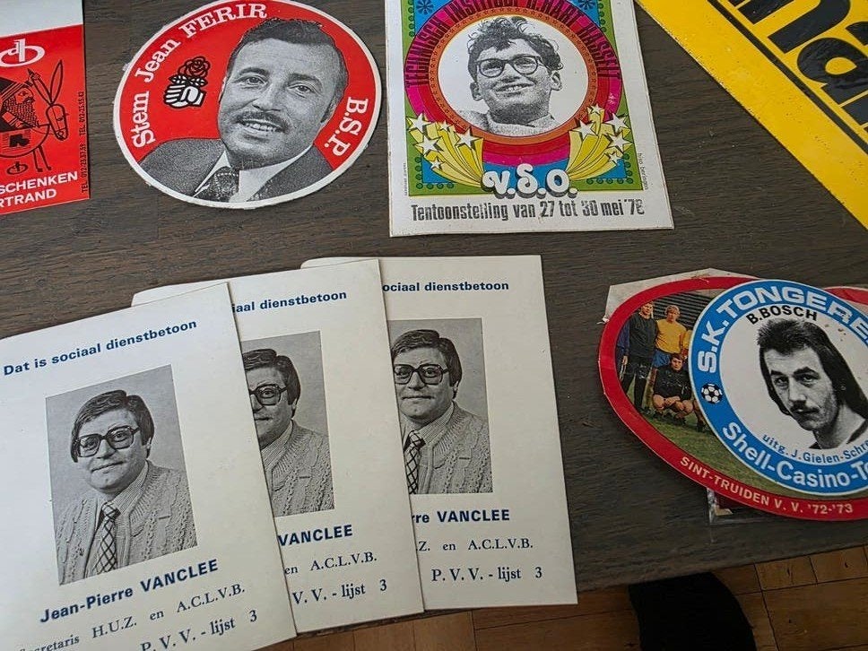 Lot vintage Belgische stickers, verkiezingsdrukwerk vanclee, Ophalen of Verzenden