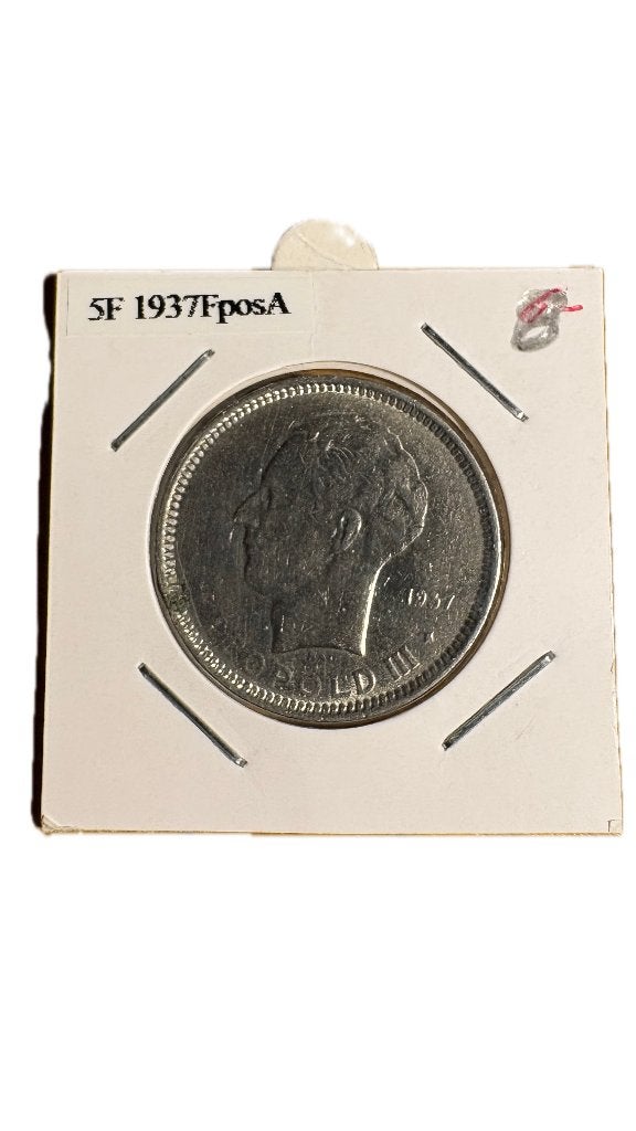 LEOPOLD III: 5 FRANCS 1937F positie A (2), Ophalen of Verzenden