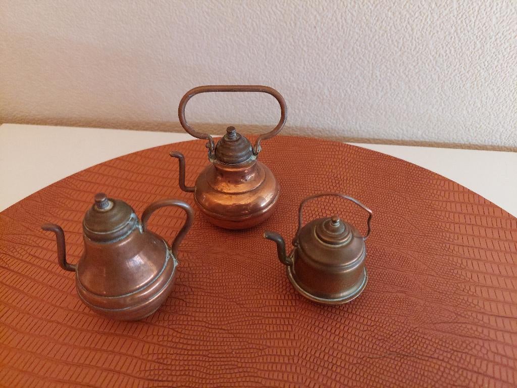 Set van 3 Vintage Koperen Miniaturen Kannetjes, Ophalen, Koper