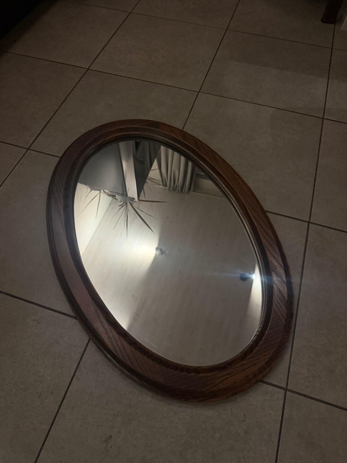 Ovale spiegel met houten lijst – 90  60 cm, Huis en Inrichting, Woonaccessoires | Spiegels, Ophalen
