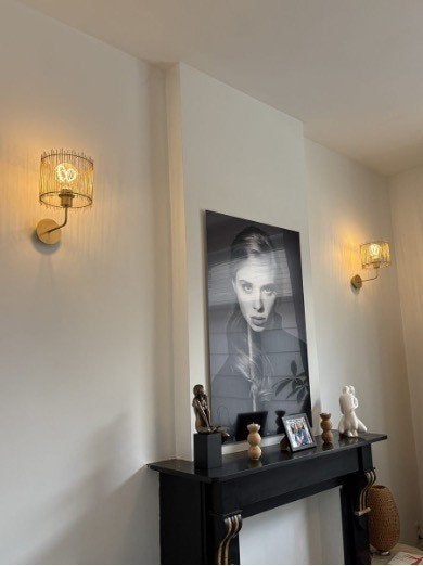2 appliques murales en métal doré + ampoules led incluses, Autres culots, LED, Applique murale, Comme neuf