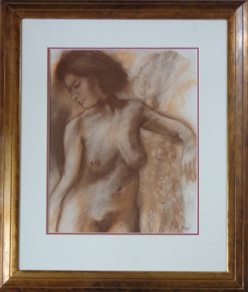 ONLEESBAAR / NAAKTE VROUW / ORIGINEEL WERK / 99x85cm / KADER, Ophalen, Portret of Personen, Gesigneerd, Expressionistisch