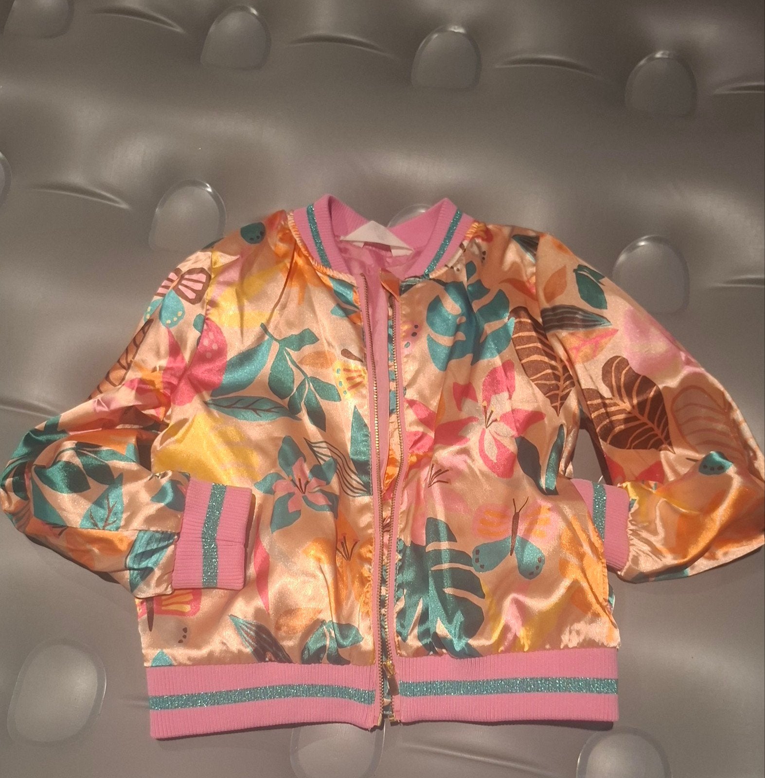 H&M bomberjack met bloemenprint voor meisjes van 7-8 jaar (1, Ophalen of Verzenden, Zo goed als nieuw, Meisje