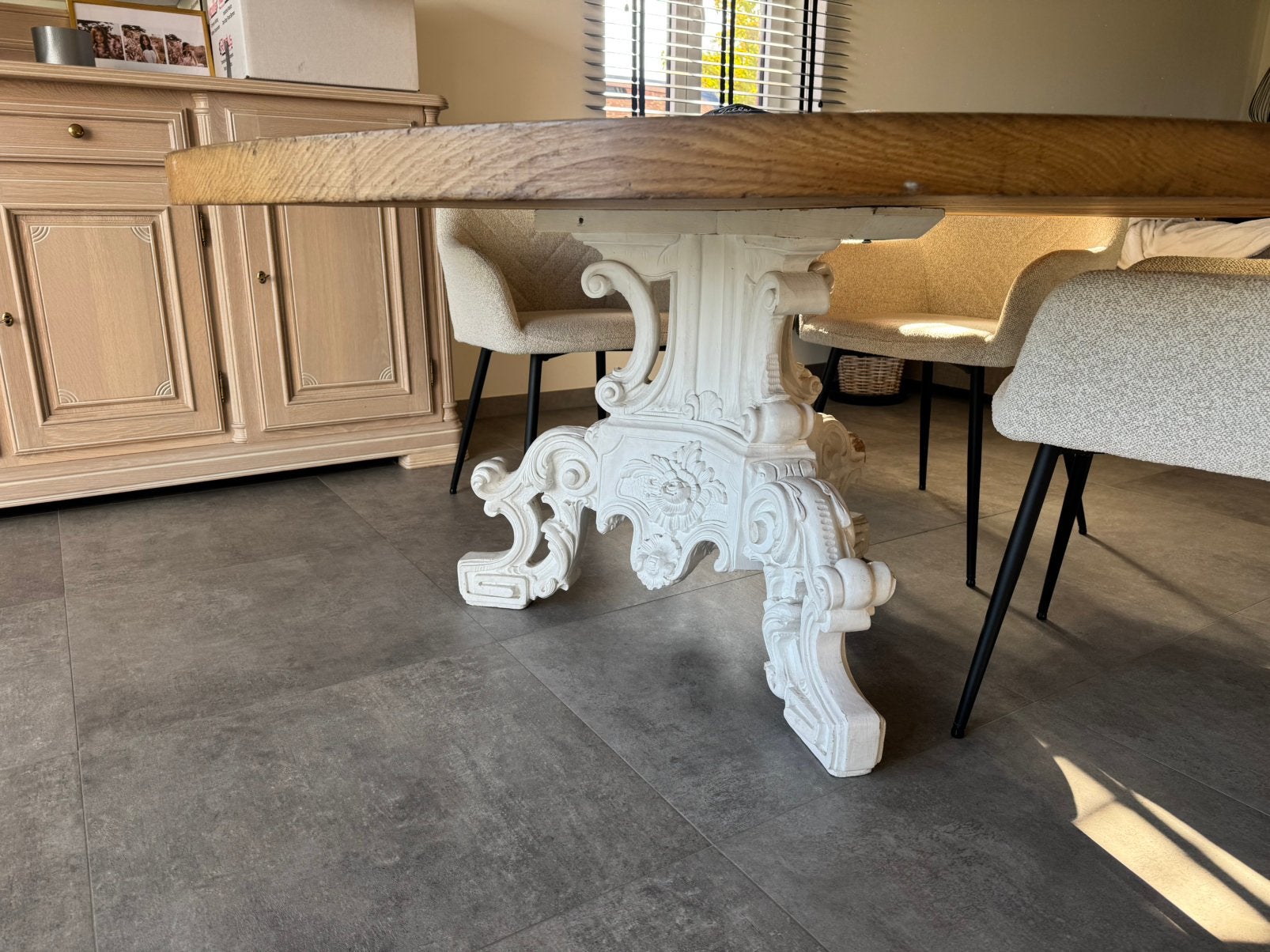 Table de style champêtre avec plateau entièrement en chêne, Enlèvement