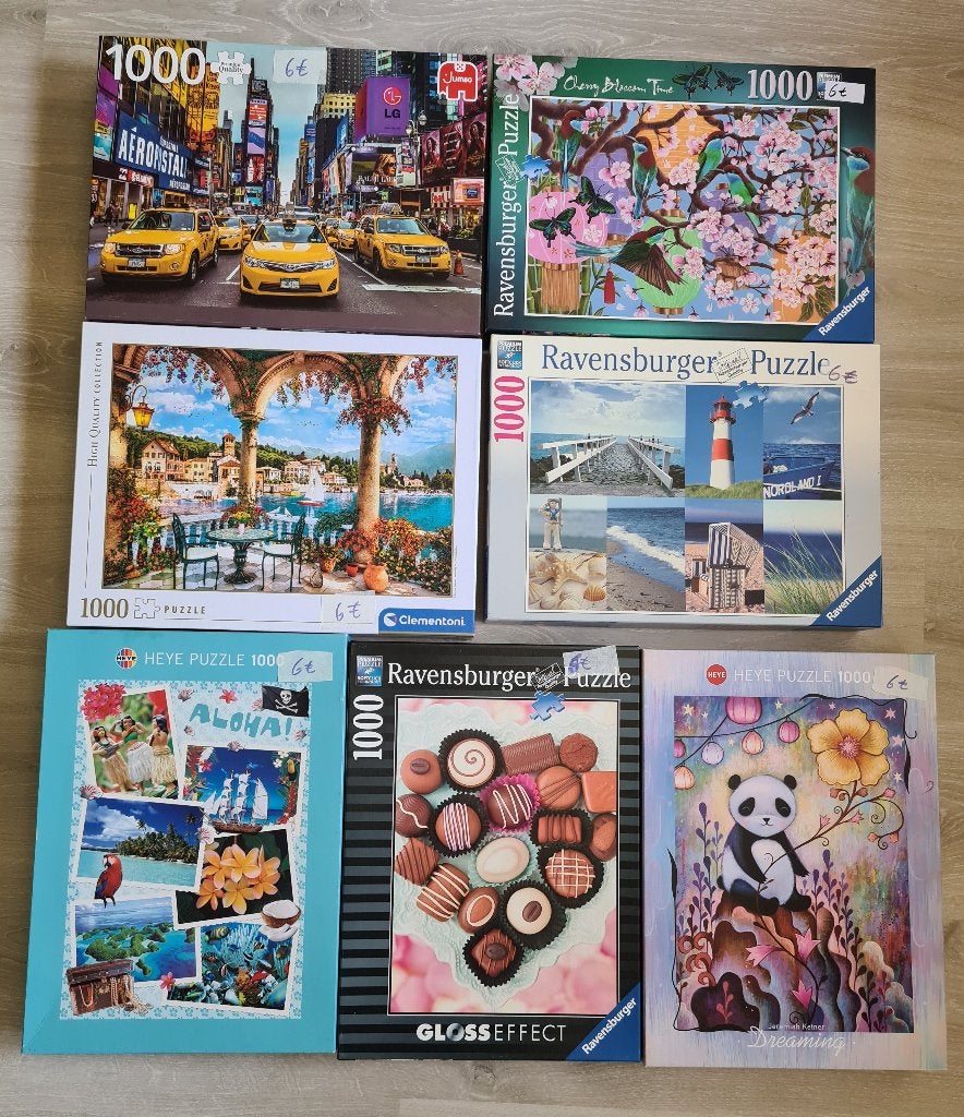7 Puzzels (35€ samen) ook apart te koop, Hobby en Vrije tijd, Ophalen, 500 t/m 1500 stukjes, Zo goed als nieuw, Legpuzzel