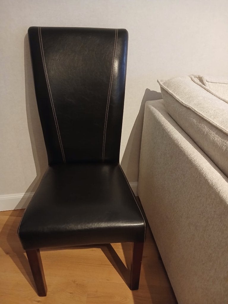 6 Eetkamer stoelen, Maison & Meubles, Chaises, Comme neuf, Enlèvement, Noir, Cuir