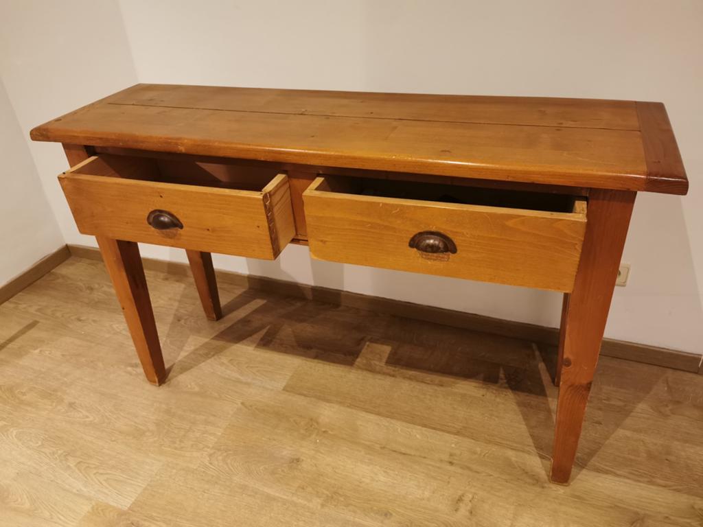 Bijzettafel (grenen)met 2 schuiven in zeer goede staat., Ophalen, 100 tot 150 cm, Zo goed als nieuw, 25 tot 50 cm