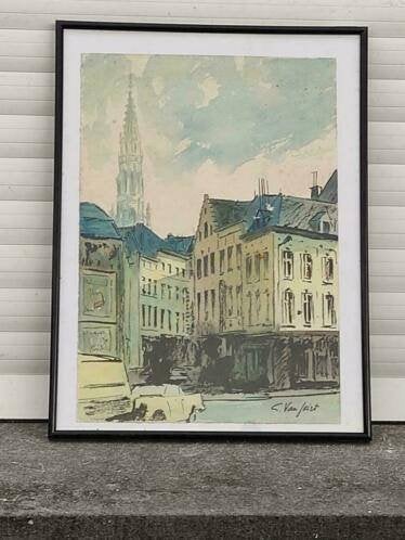 aquarelle vue de bruxelles signe c van feirt, Antiquités & Art, Art | Peinture | Classique, Enlèvement ou Envoi, Aquarelle
