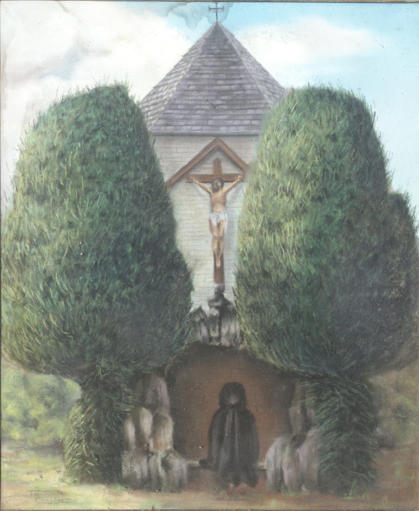 Fernande Chretien: Devotie (57 x 67 cm), Antiquités & Art, Enlèvement ou Envoi