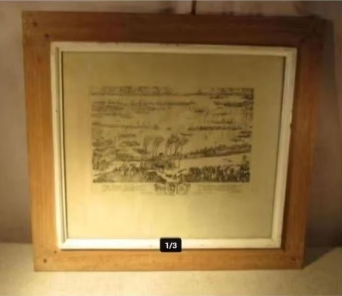 Gravure « Les vagues n'ont pas de puissance » - R De Coninck, Enlèvement ou Envoi, Paysage, Eau-forte, Encadré