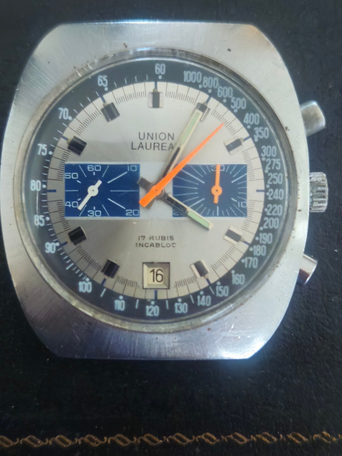 Union Laureate 1970 chronograaf horloge, Ophalen of Verzenden, Staal, Staal