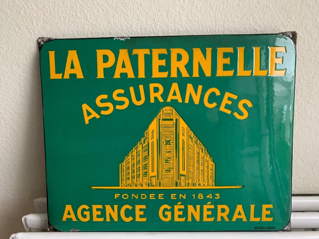 Plaque émaillée d'assurance LA PATERNELLE, Enlèvement ou Envoi, Utilisé, Panneau publicitaire