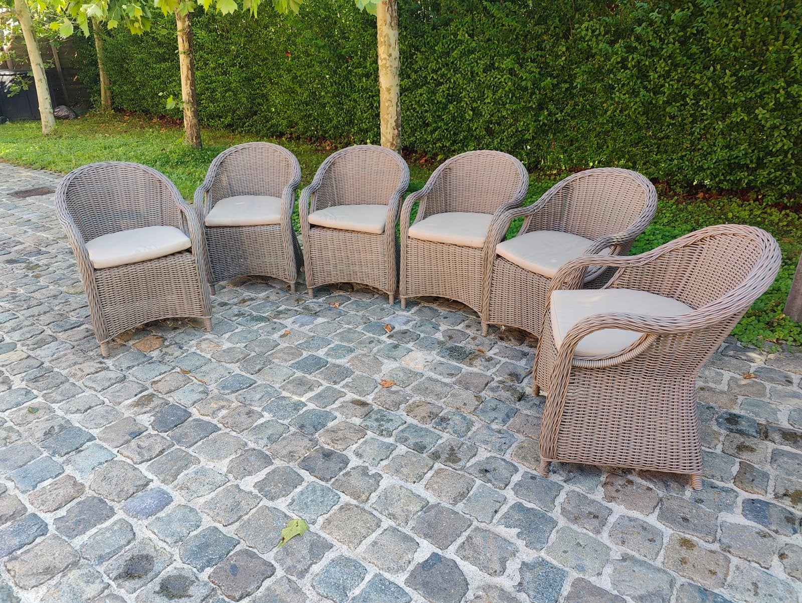 6 luxe wicker tuinstoelen met kussens – Zeer goede staat, Ophalen, Wicker