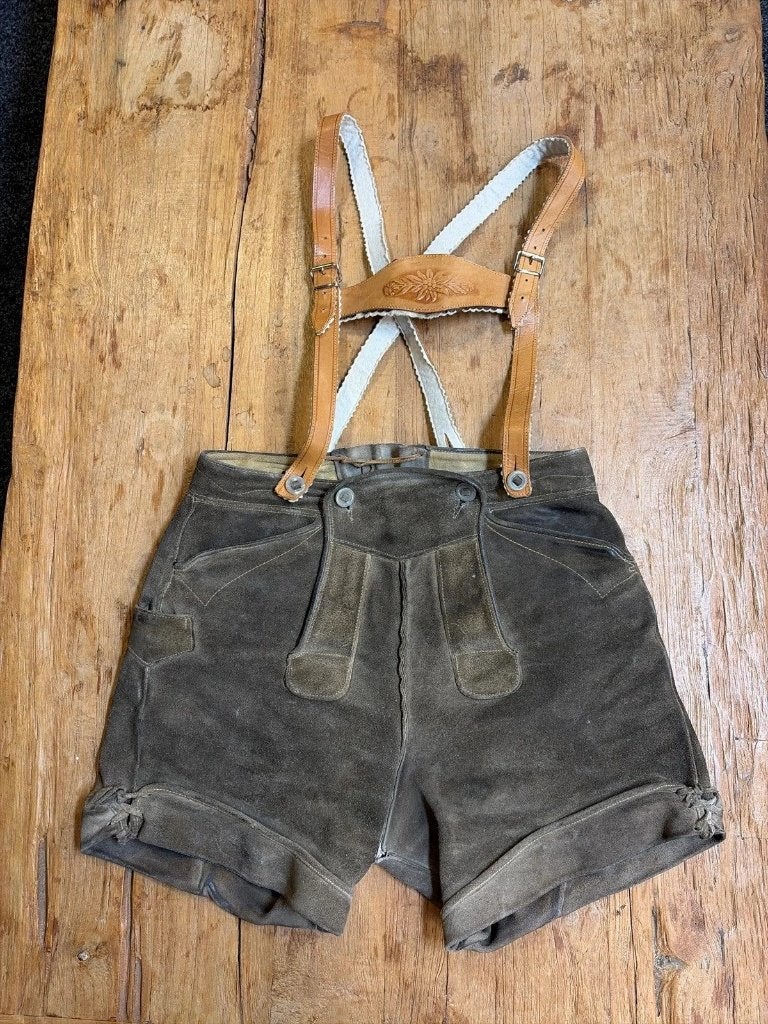 Vintage Lederhosen maat L, Enlèvement ou Envoi, Taille 52/54 (L), Brun, Porté