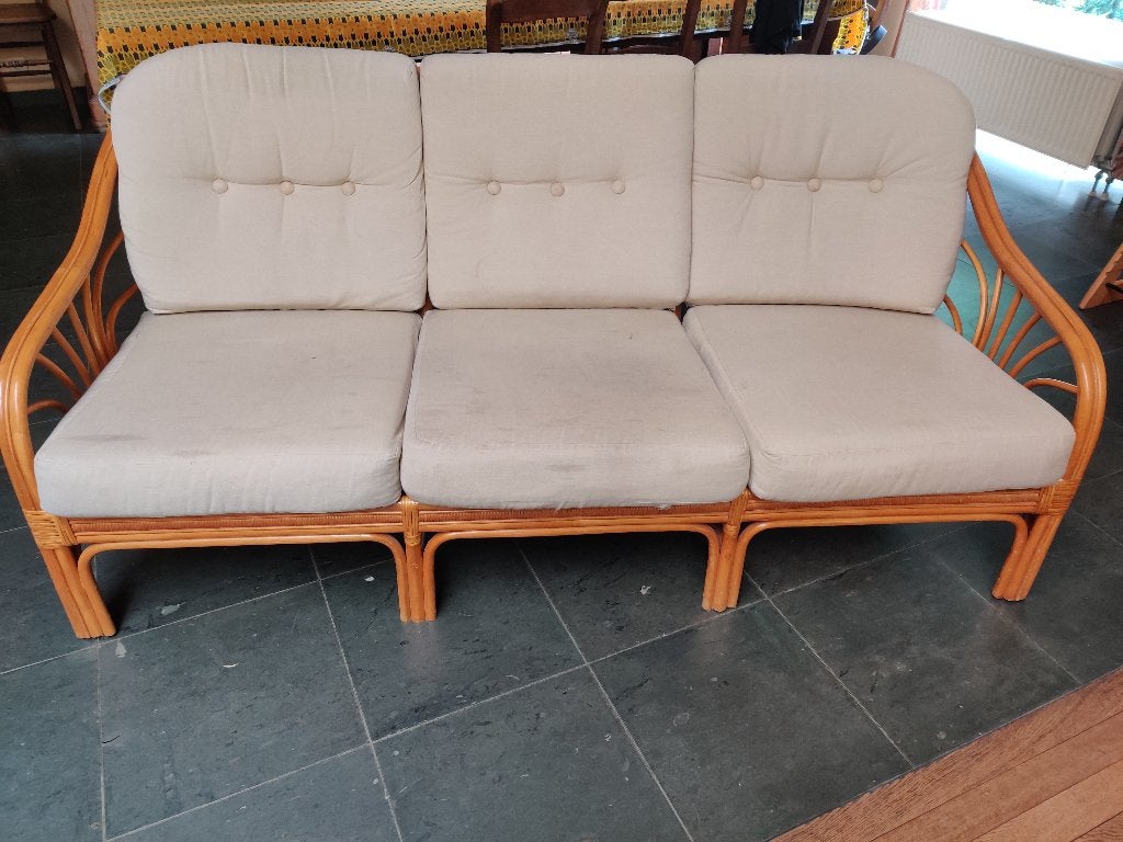 Rotan driezit, Huis en Inrichting, Zetels | Zetels, Ophalen, Gebruikt, Minder dan 75 cm, 150 tot 200 cm
