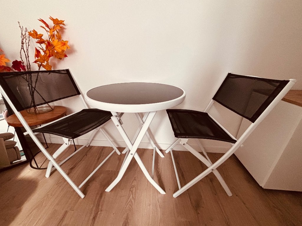 Table et  2 chaises pliable de terrasse, Jardin & Terrasse, Enlèvement, Neuf