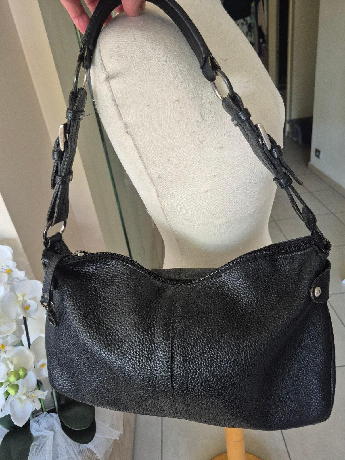 SCAPA zwart LEDER handtas, Handtassen en Accessoires, Ophalen of Verzenden, Zwart