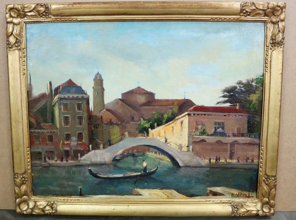 Joseph TILLEUX, een middag in Venetië, Doek, Ophalen of Verzenden, Gesigneerd, Olieverf