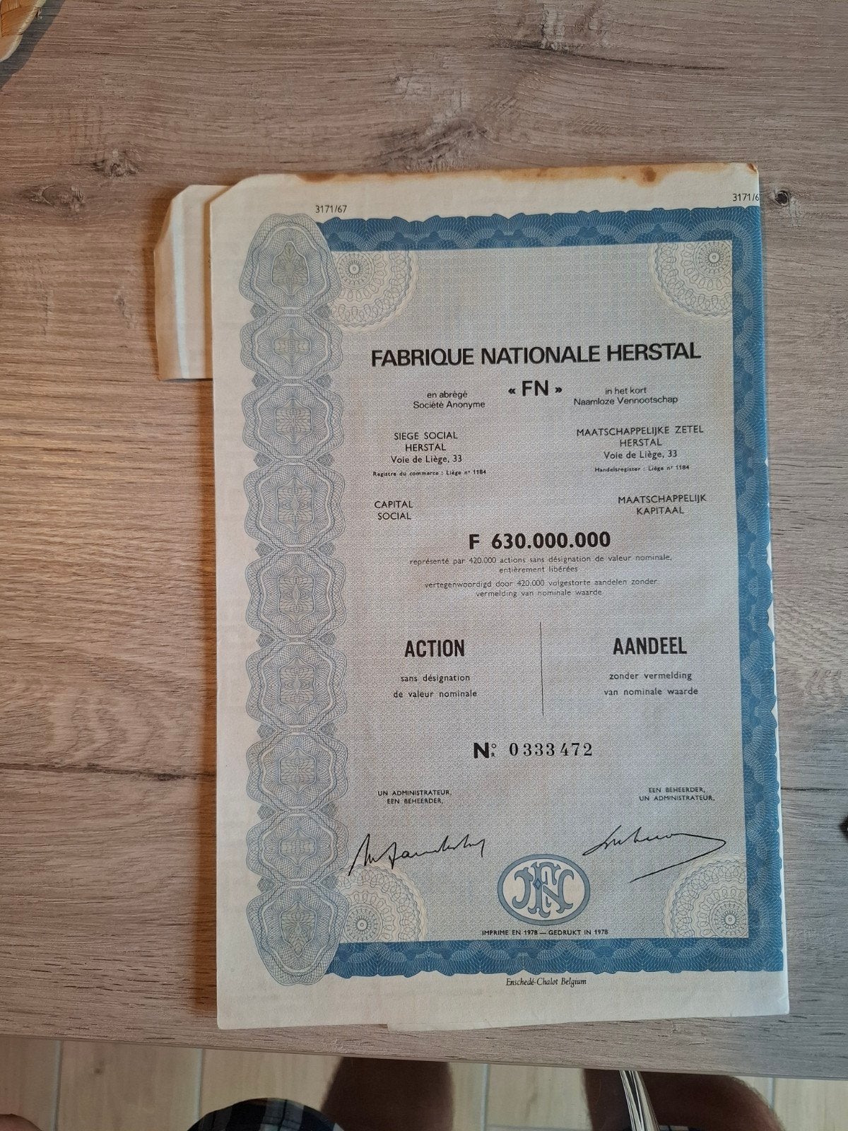 ancienne action FN herstal, Collections, Objets militaires | Général, Enlèvement ou Envoi