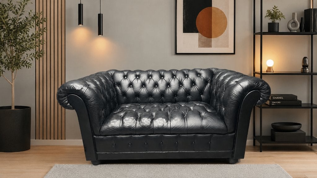 Chesterfield 2-zits leren bank Tijdloze Engelse stijl, Ophalen, Gebruikt, Tweepersoons, Leer