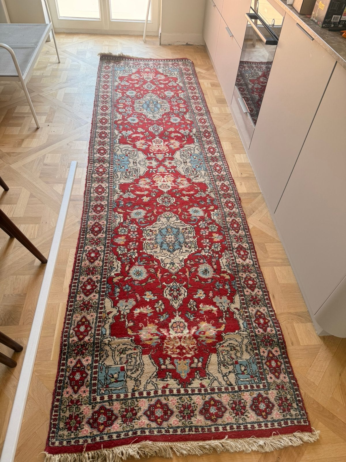 Perzisch loper, handgeknoopt wol, 94 x 335 cm, rood blauw, 200 cm ou plus, Perzisch, Comme neuf, Enlèvement