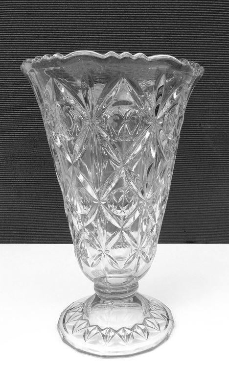 Vintage glazen bloemenvaas lens-bloemmotief 22 cm, Ophalen of Verzenden, Zo goed als nieuw, Geschikt voor droogbloemen, Glas