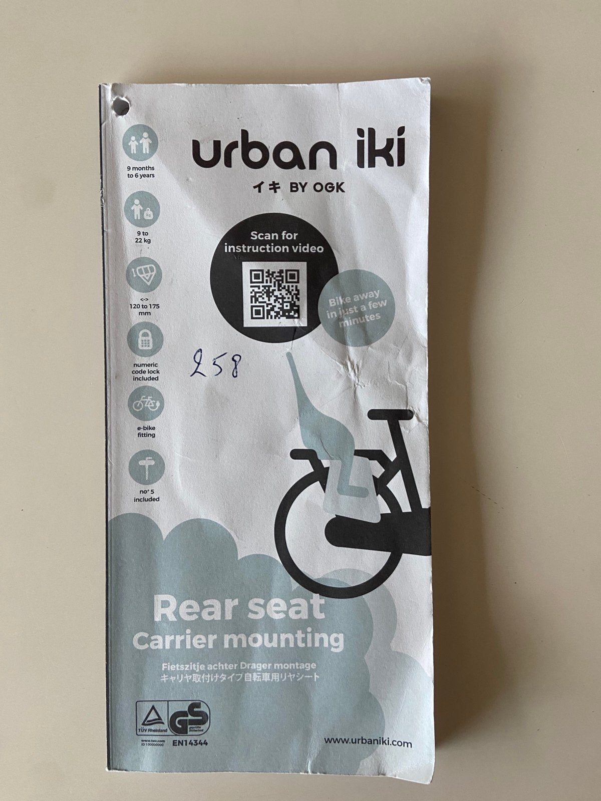 Urban iki fietsstoel, Fietsen en Brommers, Ophalen, Achterzitje, Voetsteuntjes, 9 t/m 18 kg