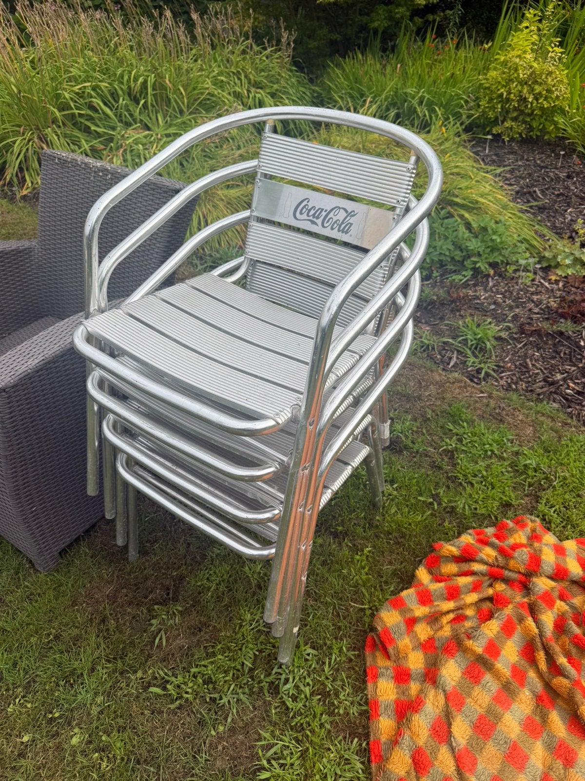 4 stoelen coca cola, Jardin & Terrasse, Chaises de jardin, Enlèvement, Comme neuf, Aluminium