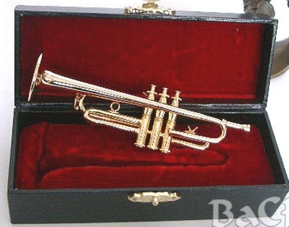 Miniatuur trompet met koffer, zilverkleurig, 11 cm, Niet ingevuld, Niet ingevuld, Nieuw, Ophalen of Verzenden