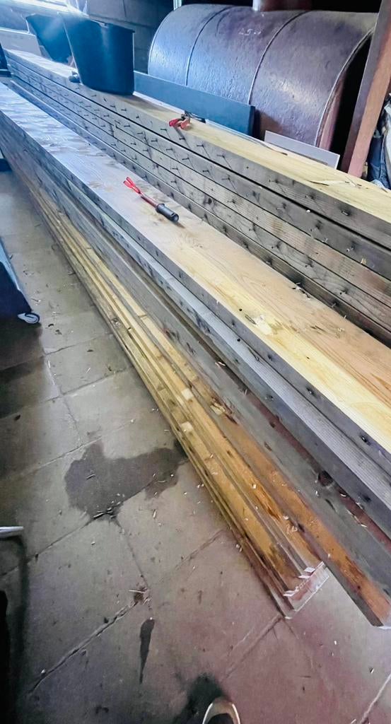 Hiuten balken nog 25 stuks, Doe-het-zelf en Bouw, Hout en Planken, Ophalen, Gebruikt, 25 tot 50 mm, 300 cm of meer