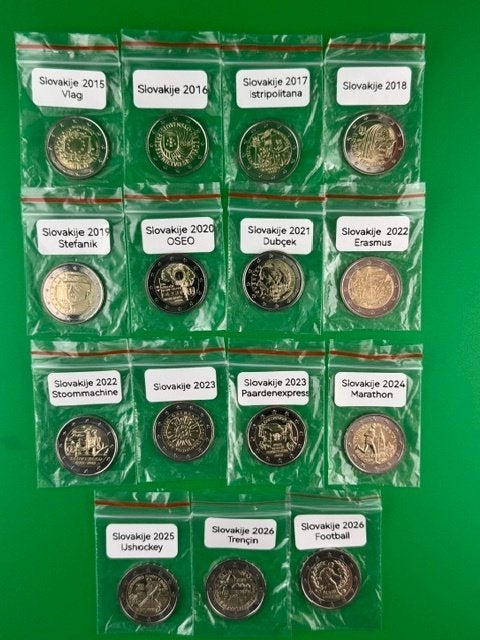 Verschillende herdenkingsmunten, Ophalen of Verzenden, 2 euro, Losse munt