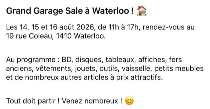 Garage Sale  Brocante ces vendredi samedi dimanche, Enlèvement, Utilisé