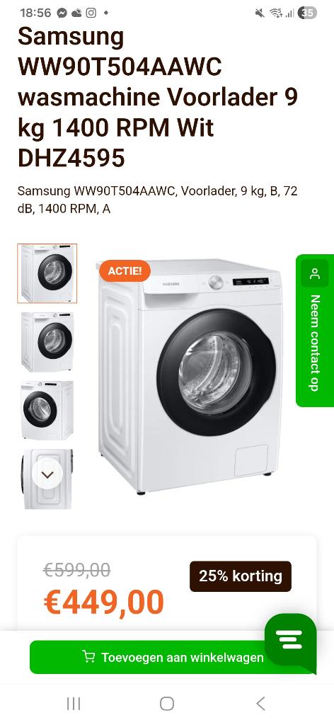 Wasmachine Samsung 1 jaar oud, 8 tot 10 kg, Ophalen, Zo goed als nieuw, Energieklasse A of zuiniger
