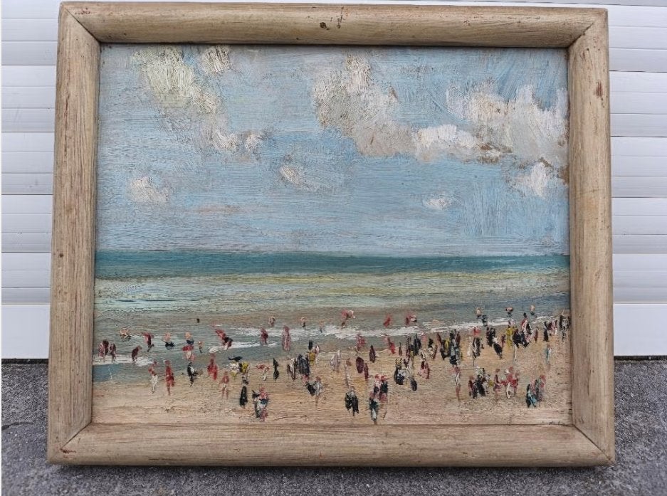 Huile sur panneau personnage a la plage de Albert rigaux, Enlèvement ou Envoi, Panneau