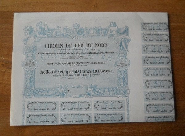 Chemin de fer du Nord - Action de 500 francs au porteur, Timbres & Monnaies, Enlèvement ou Envoi, Action