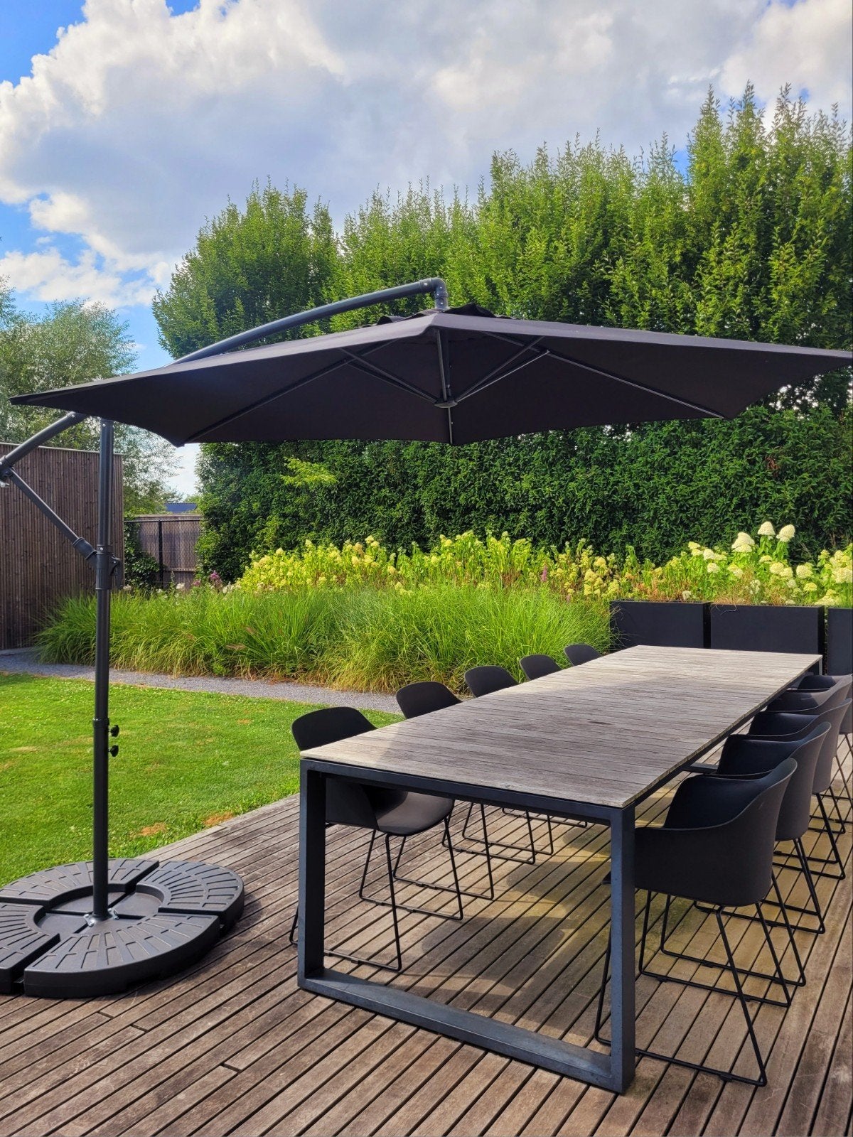 zweefparasol zwart diameter 3m met 4 tegels en hoes, Tuin en Terras, Ophalen, Nieuw, Zweefparasol, Verstelbaar