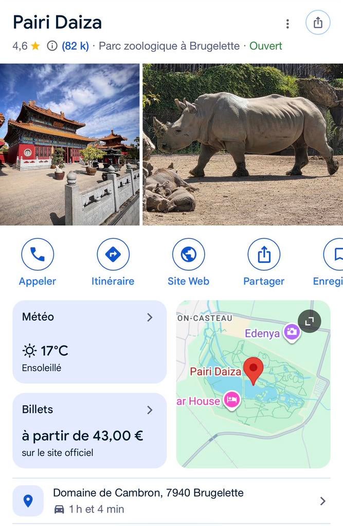 3 places Pairi Daiza, Tickets en Kaartjes, Drie personen of meer, Ticket of Toegangskaart