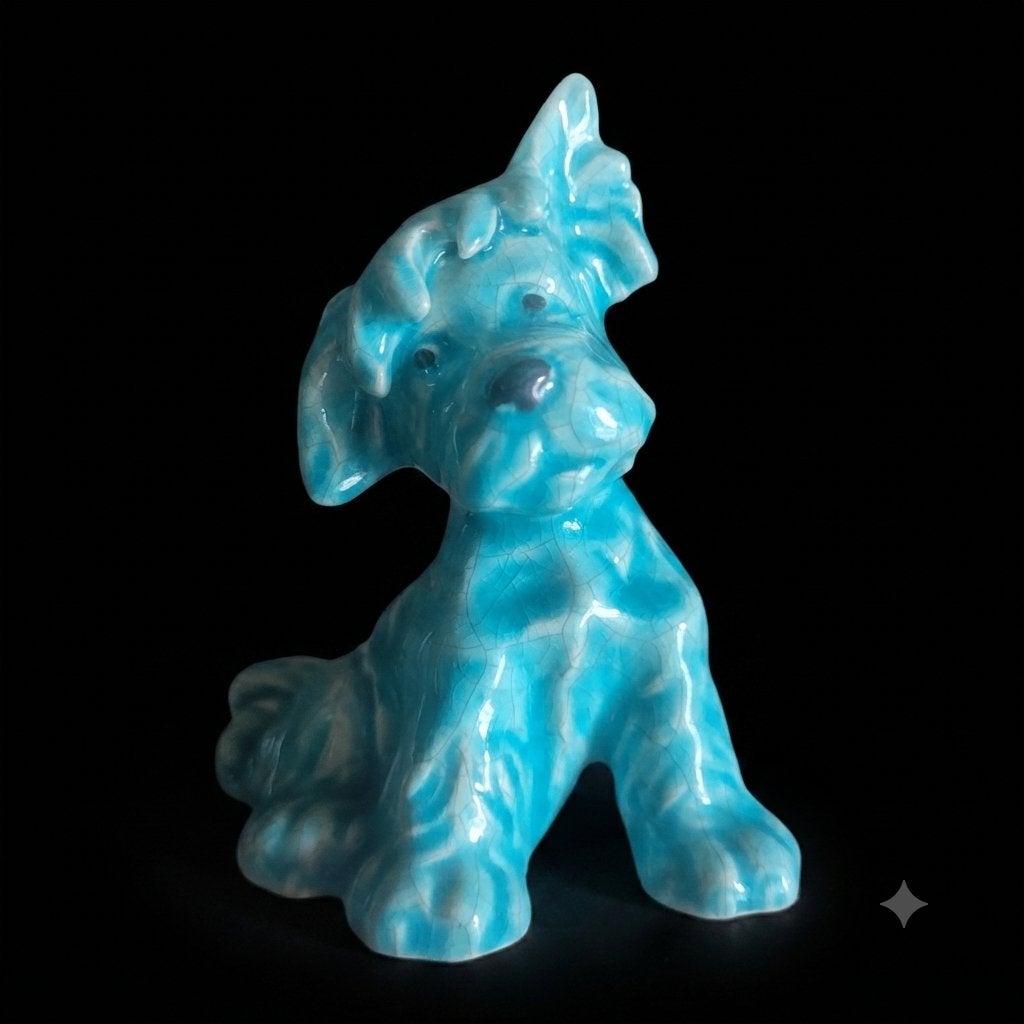 : Chien vintage en céramique bleu turquoise craquelé, Antiquités & Art, Enlèvement