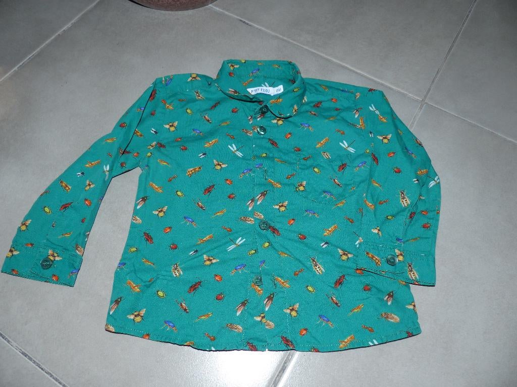 Groen Hemdje Petit Filou - maat 86, Kinderen en Baby's, Babykleding | Maat 86, Ophalen of Verzenden, Zo goed als nieuw, Overhemdje of Bloesje