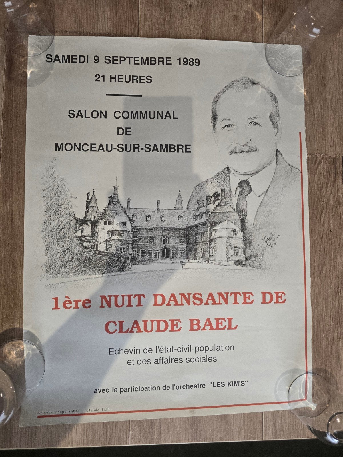 Affiche vintage Claude Bael – Monceau-sur-Sambre – Nuit dans, Enlèvement ou Envoi