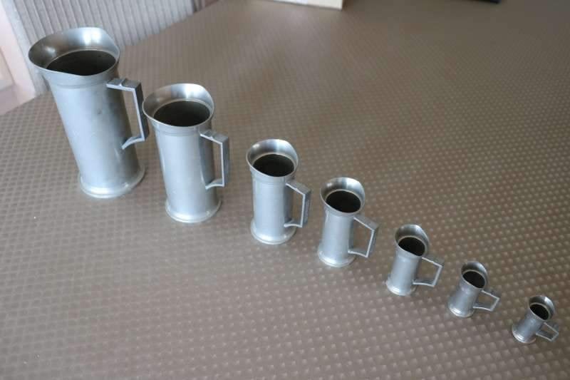 Tin : 7 maatbekers, Antiek en Kunst, Ophalen