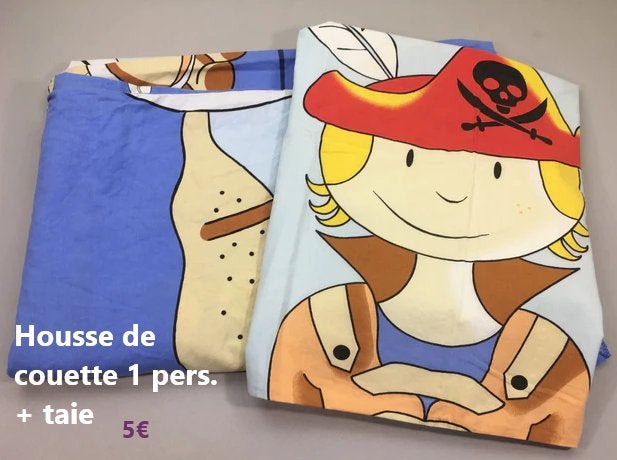 Housse de couette + Taie "Pirates" 100% coton 1 personne, Enlèvement, Comme neuf